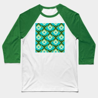 Blue Retro Funky Flowers Baseball T-Shirt